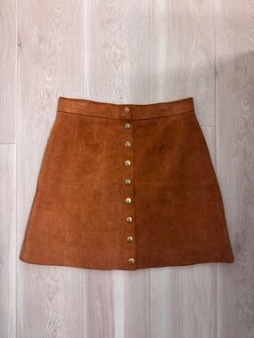 VTG 70s Western Brass Snap Button Genuine Suede Leather Mini Skirt
